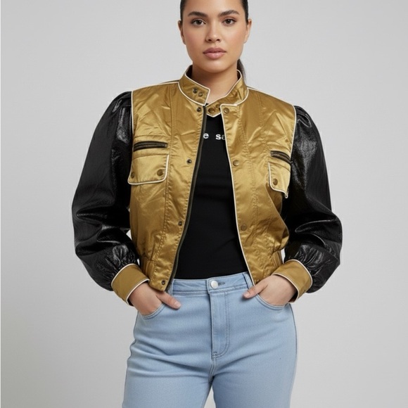 Stylish Gold and Black Bomber Jacket - Picture 6 of 7